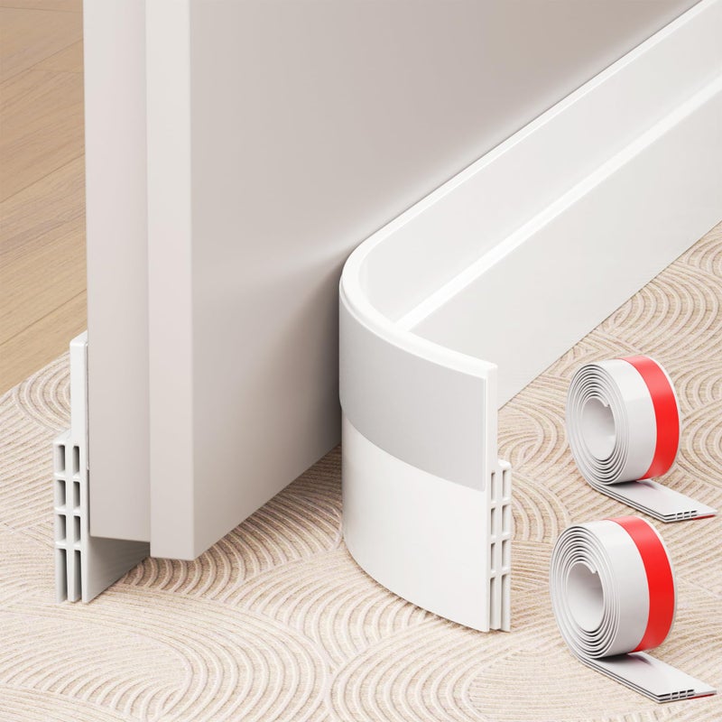 Hojoy 2 Pack Under Door Draft Stopper  Adjustable Door Sweep Anti-Collision Strong Adhesive Weather Stripping Tape Soundproof Draught Stoppers 2"" W x 39"" L  White - Image 1